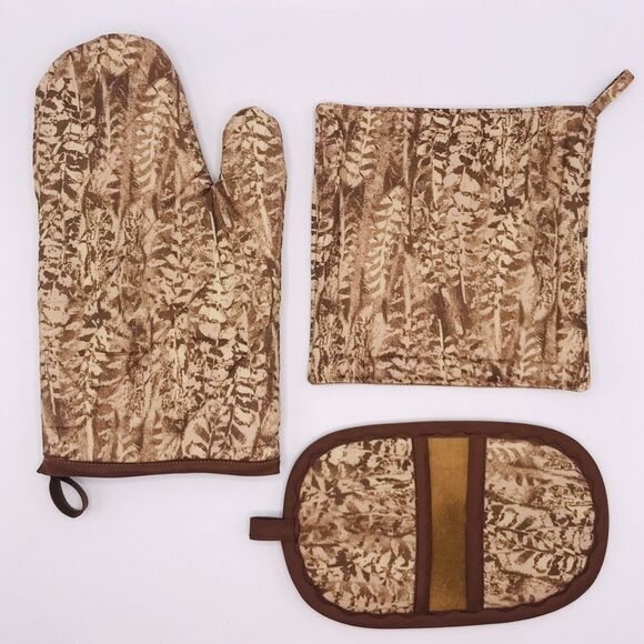 Oven Mitt Finger Hotpad, and Square Potholder Baking Gift Set, Neutral Tans - Picture 2 of 9